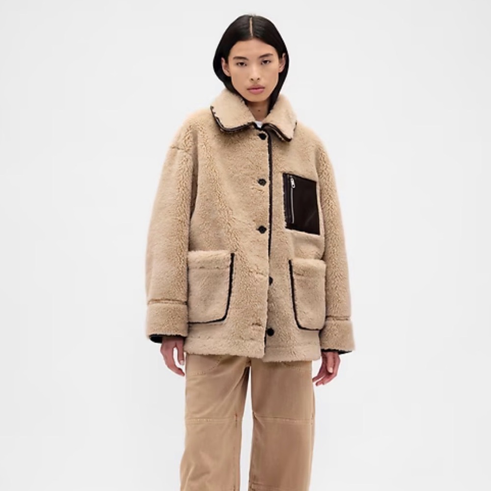 Gap × Sandy Liang Reversible Vegan Leather Sherpa Jacket - XXS/XS (fits like S)